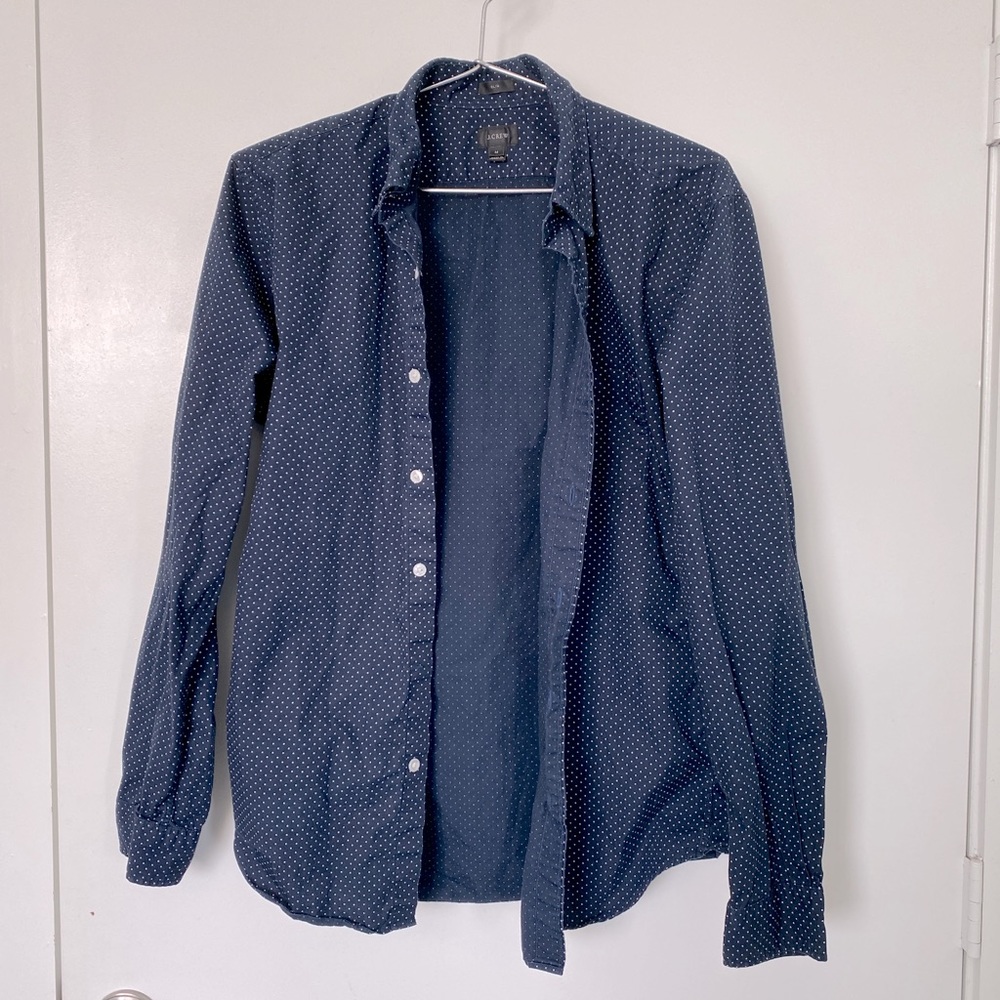 J. Crew Navy Blue Patterned Button Down Slim Medi… - image 1